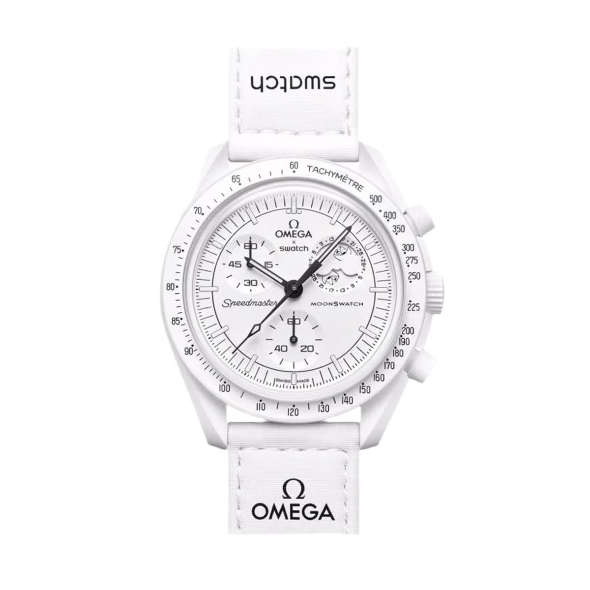 Swatch x Omega
Swatch Bioceramic moonswatch mission to moonphase snoopy white (limited edition)